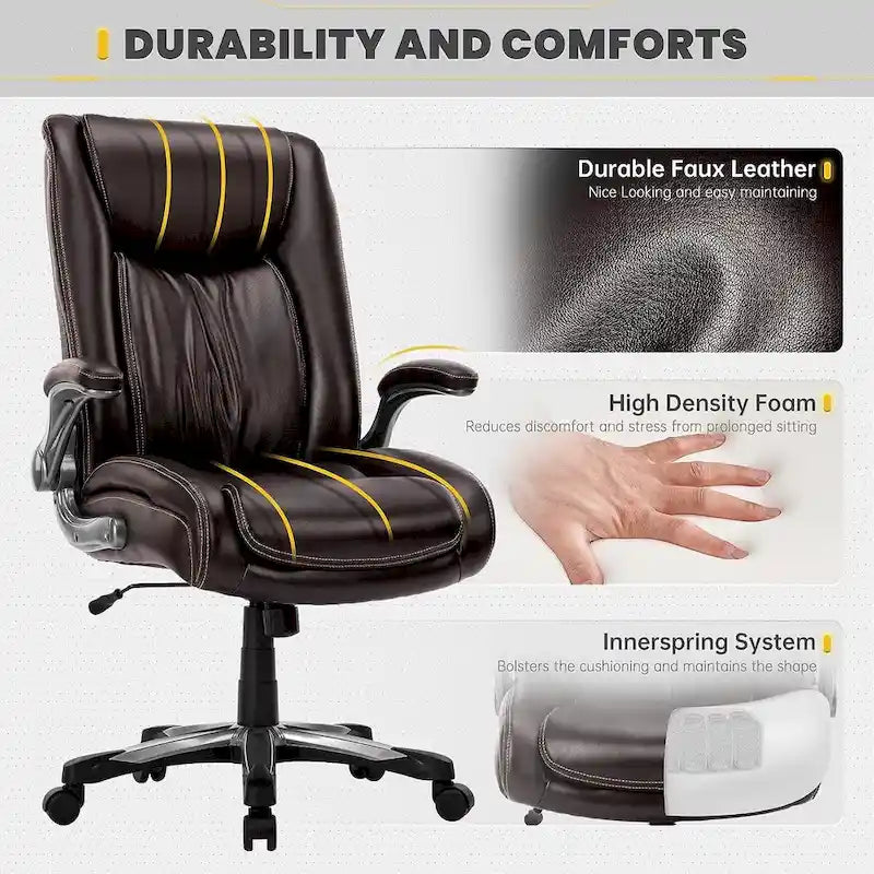 Large Heavy Duty High Back Executive Computer Office Desk Chair Flip-up Arms Wide Thick Seat for Home Office 400LBS 31
