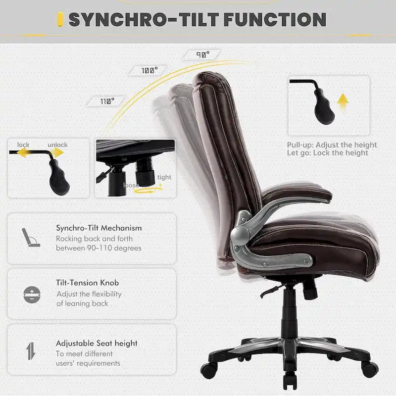 Large Heavy Duty High Back Executive Computer Office Desk Chair Flip-up Arms Wide Thick Seat for Home Office 400LBS 32