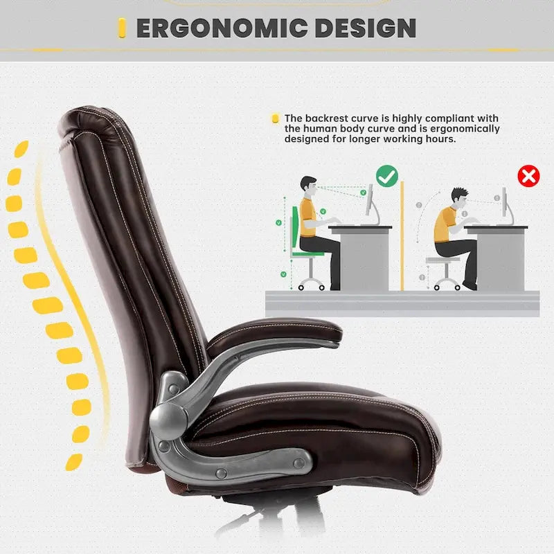 Large Heavy Duty High Back Executive Computer Office Desk Chair Flip-up Arms Wide Thick Seat for Home Office 400LBS 34
