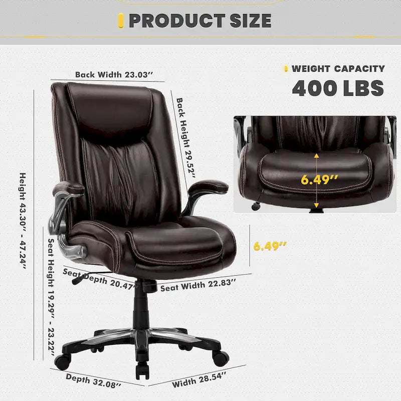 Large Heavy Duty High Back Executive Computer Office Desk Chair Flip-up Arms Wide Thick Seat for Home Office 400LBS 35