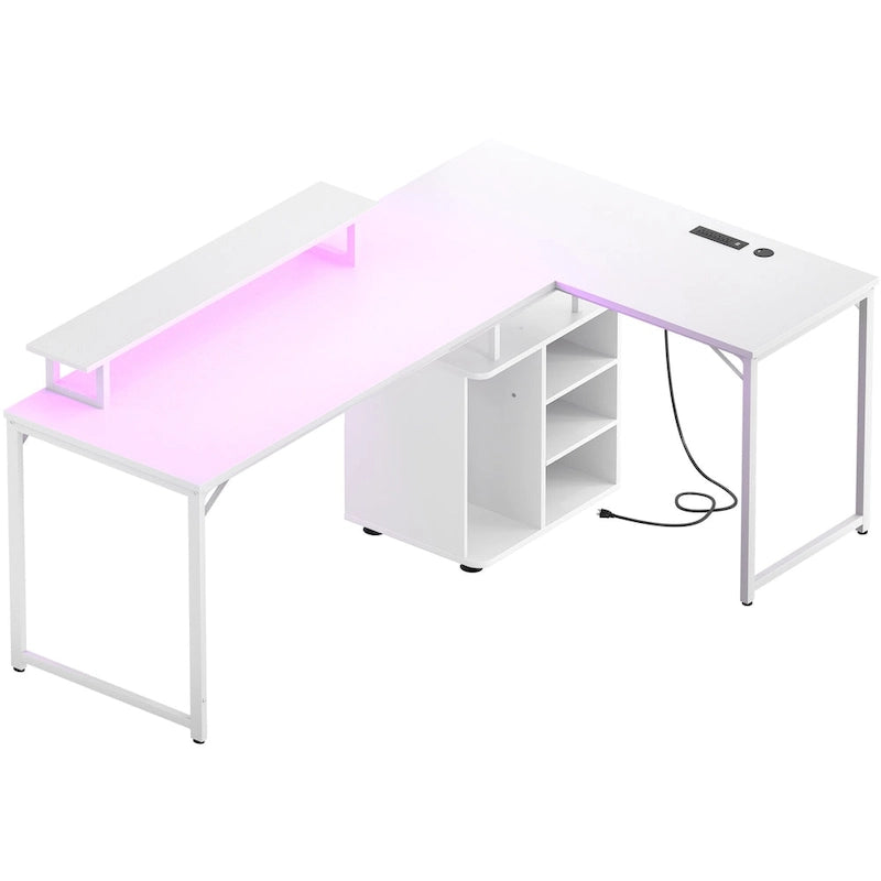 58.3 L-Shaped Gaming Desk with Storage Cube, Office Computer Table with USB Ports and LED Lights 6
