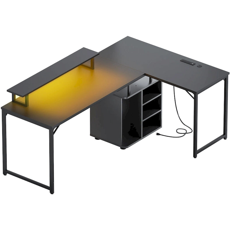 58.3 L-Shaped Gaming Desk with Storage Cube, Office Computer Table with USB Ports and LED Lights 8