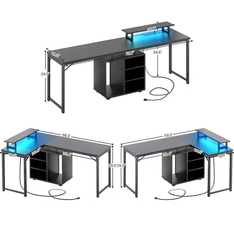 58.3 L-Shaped Gaming Desk with Storage Cube, Office Computer Table with USB Ports and LED Lights 9