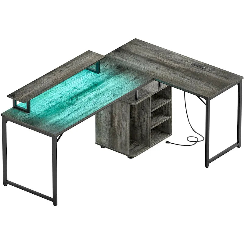 58.3 L-Shaped Gaming Desk with Storage Cube, Office Computer Table with USB Ports and LED Lights 12