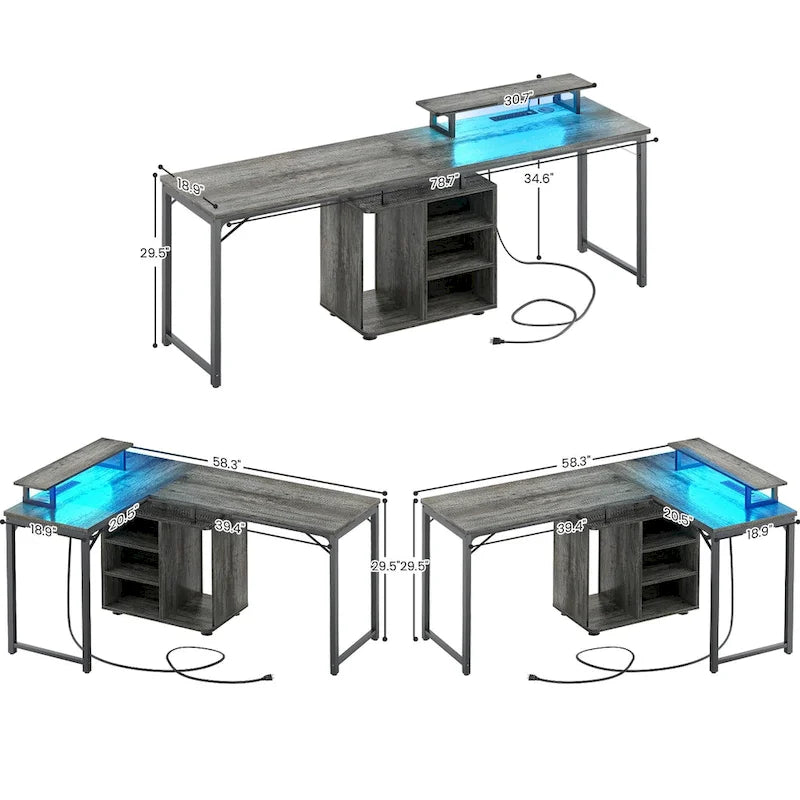 58.3 L-Shaped Gaming Desk with Storage Cube, Office Computer Table with USB Ports and LED Lights 13