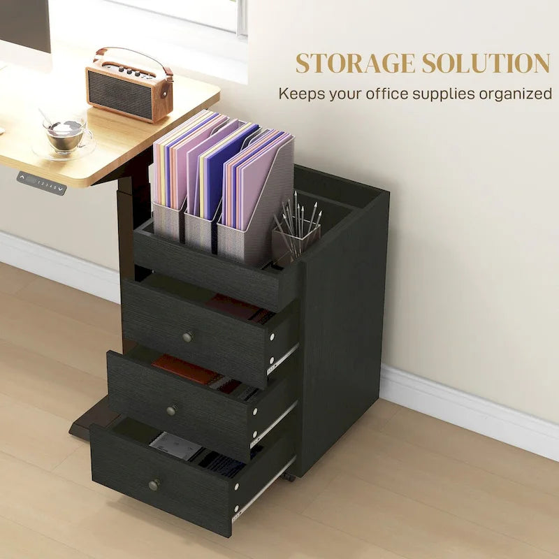HOMCOM 3 Drawer Home Office Storage Cabinet, Office Drawer on Wheels with Removable Tray, Under Desk Printer Stand with Storage 3