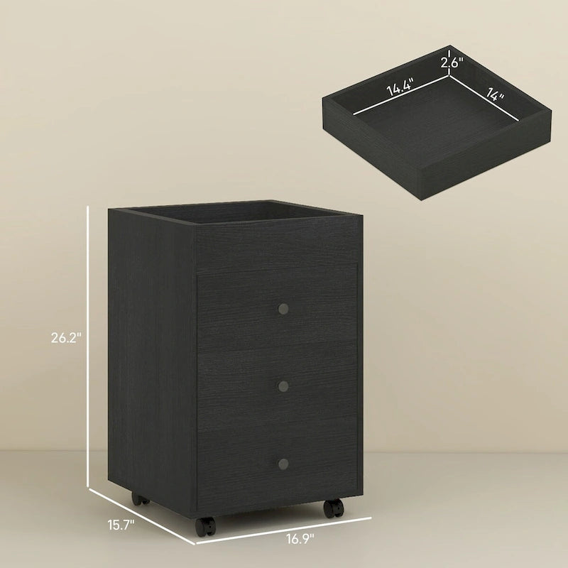 HOMCOM 3 Drawer Home Office Storage Cabinet, Office Drawer on Wheels with Removable Tray, Under Desk Printer Stand with Storage 5