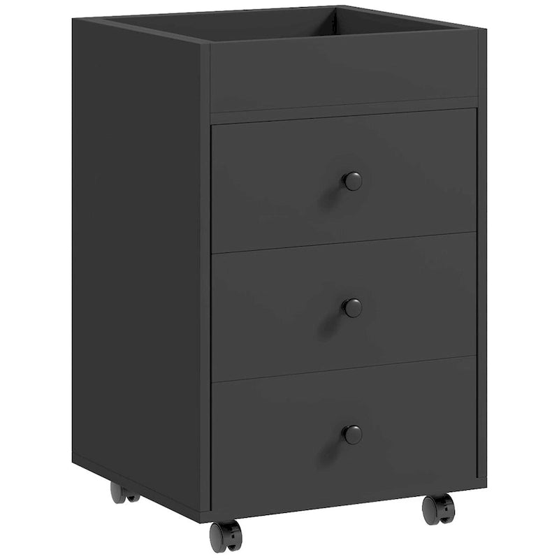 HOMCOM 3 Drawer Home Office Storage Cabinet, Office Drawer on Wheels with Removable Tray, Under Desk Printer Stand with Storage 11