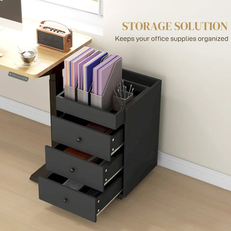 HOMCOM 3 Drawer Home Office Storage Cabinet, Office Drawer on Wheels with Removable Tray, Under Desk Printer Stand with Storage 12