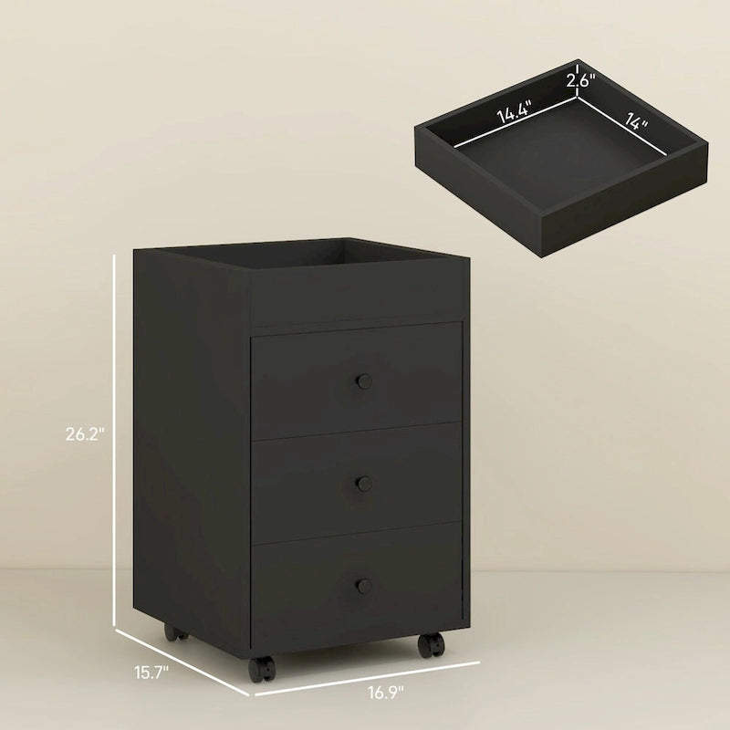 HOMCOM 3 Drawer Home Office Storage Cabinet, Office Drawer on Wheels with Removable Tray, Under Desk Printer Stand with Storage 14