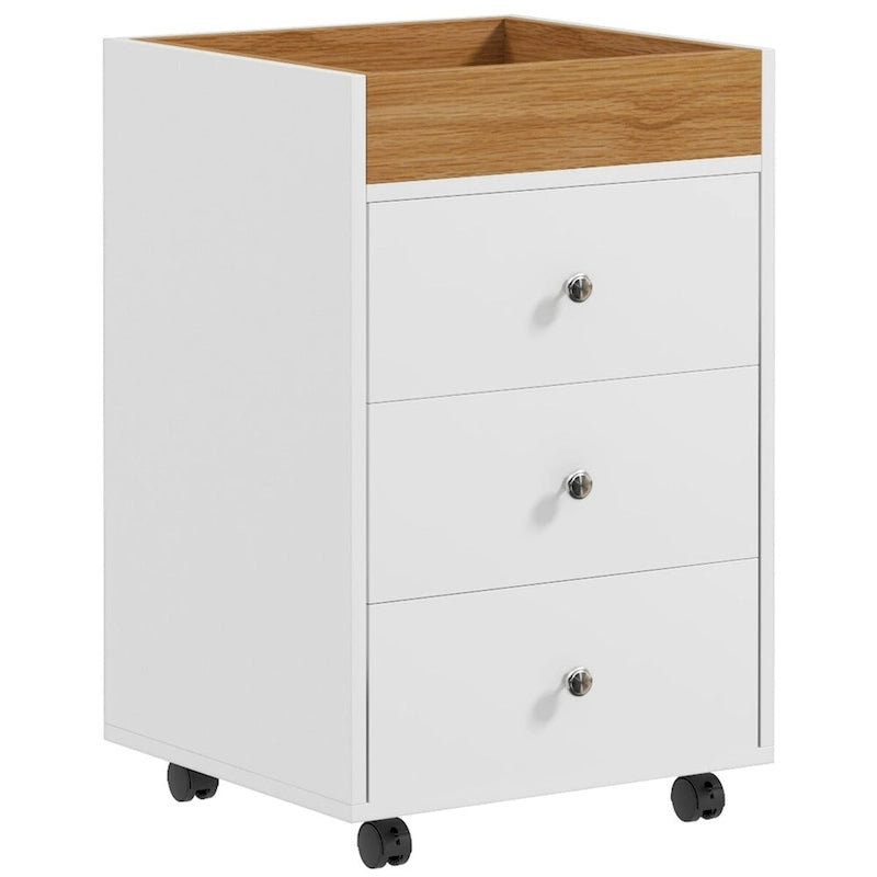 HOMCOM 3 Drawer Home Office Storage Cabinet, Office Drawer on Wheels with Removable Tray, Under Desk Printer Stand with Storage 28