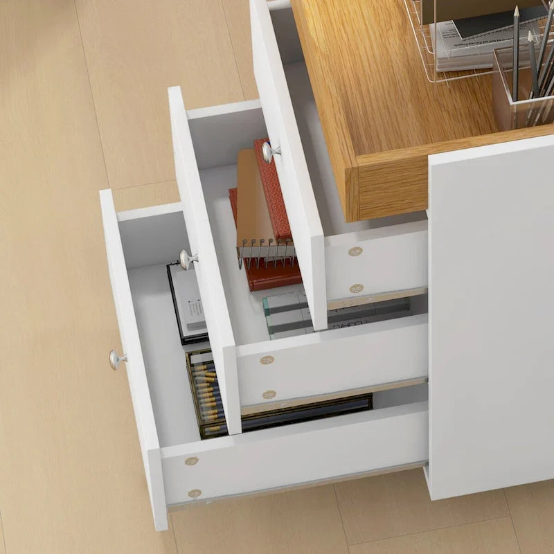 HOMCOM 3 Drawer Home Office Storage Cabinet, Office Drawer on Wheels with Removable Tray, Under Desk Printer Stand with Storage 34