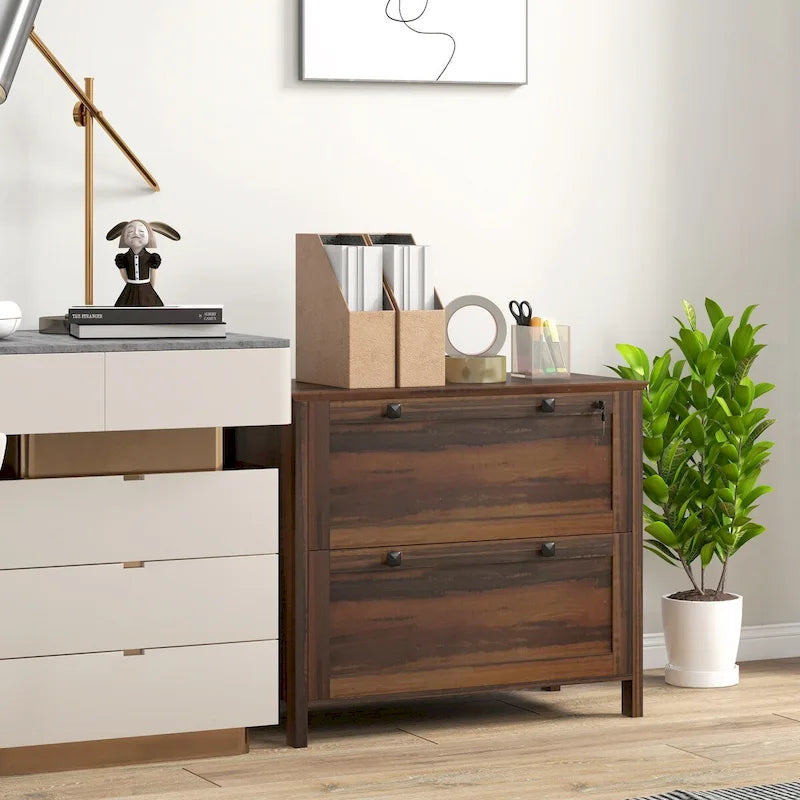 HOMCOM Lateral File Cabinet with 2 Drawers for Home Office, Filing Cabinet with Lock, Adjustable Hanging Bar for Letter, A4 29