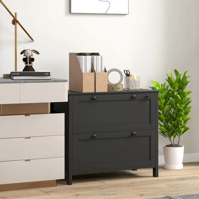 HOMCOM Lateral File Cabinet with 2 Drawers for Home Office, Filing Cabinet with Lock, Adjustable Hanging Bar for Letter, A4 30