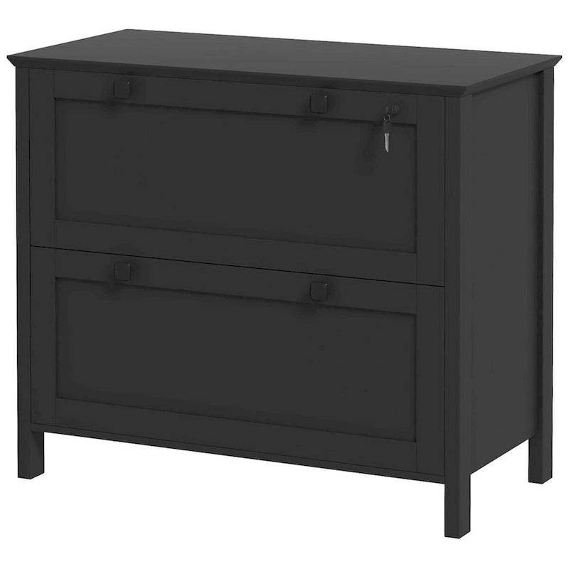 HOMCOM Lateral File Cabinet with 2 Drawers for Home Office, Filing Cabinet with Lock, Adjustable Hanging Bar for Letter, A4 2