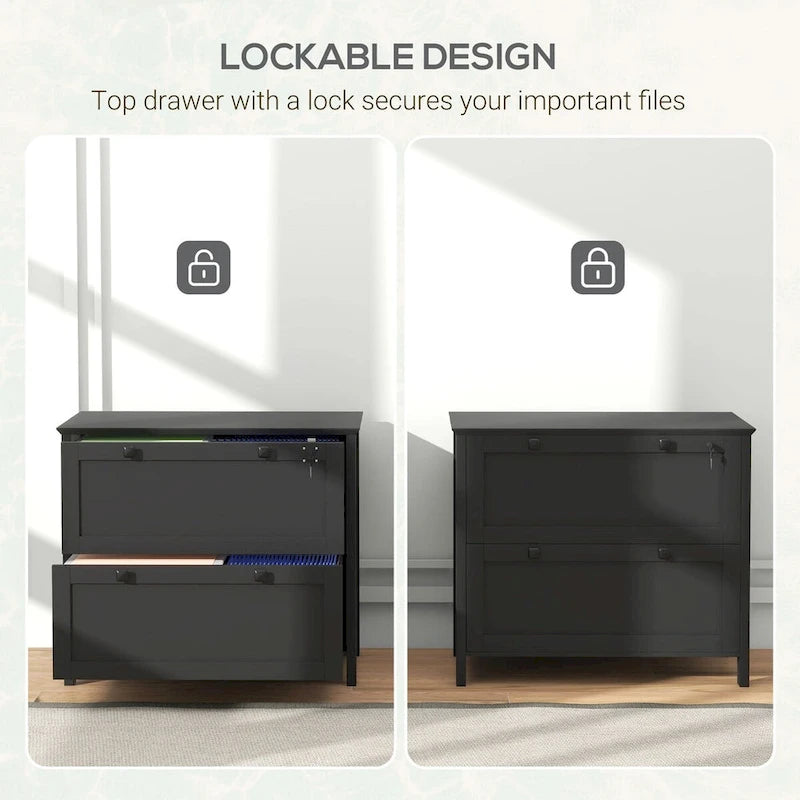 HOMCOM Lateral File Cabinet with 2 Drawers for Home Office, Filing Cabinet with Lock, Adjustable Hanging Bar for Letter, A4 4
