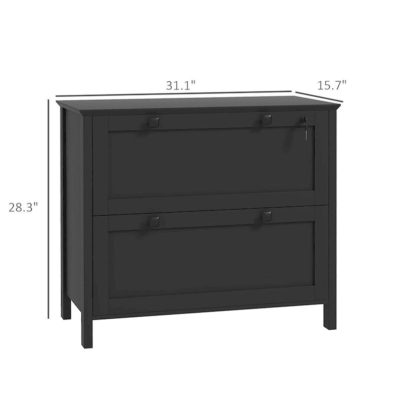 HOMCOM Lateral File Cabinet with 2 Drawers for Home Office, Filing Cabinet with Lock, Adjustable Hanging Bar for Letter, A4 5