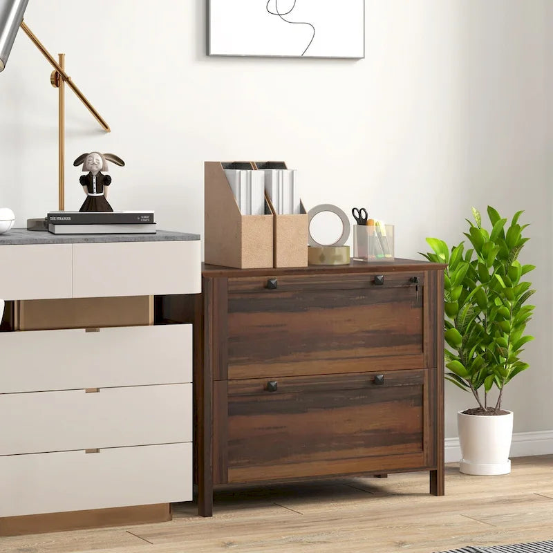 HOMCOM Lateral File Cabinet with 2 Drawers for Home Office, Filing Cabinet with Lock, Adjustable Hanging Bar for Letter, A4 10