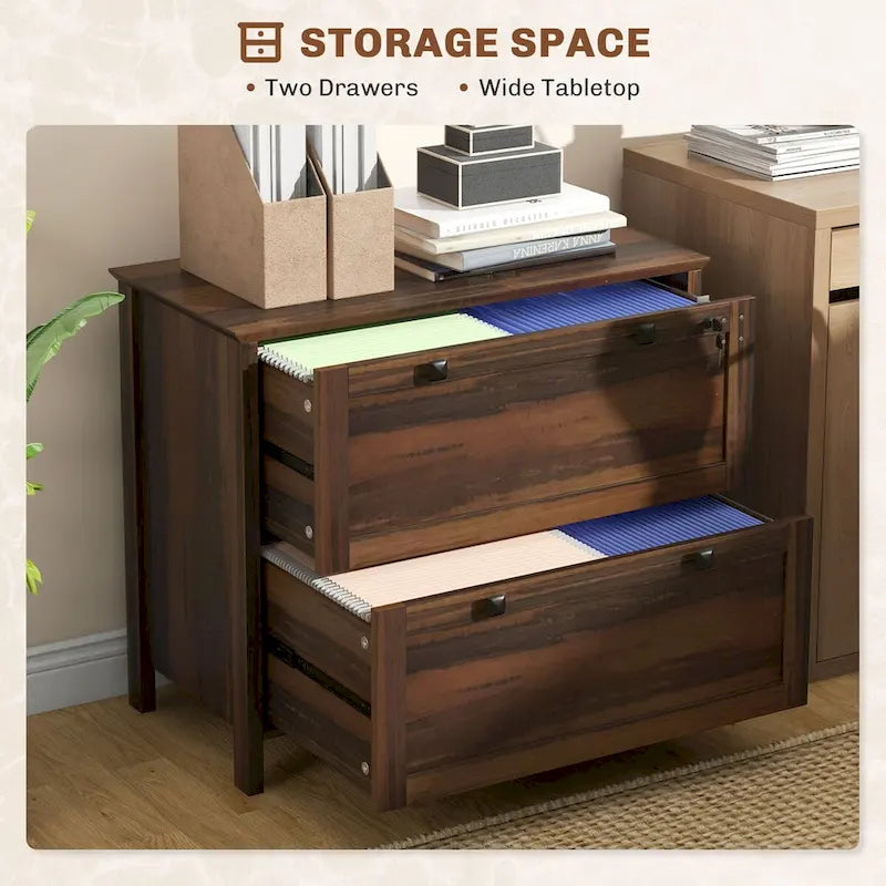 HOMCOM Lateral File Cabinet with 2 Drawers for Home Office, Filing Cabinet with Lock, Adjustable Hanging Bar for Letter, A4 12