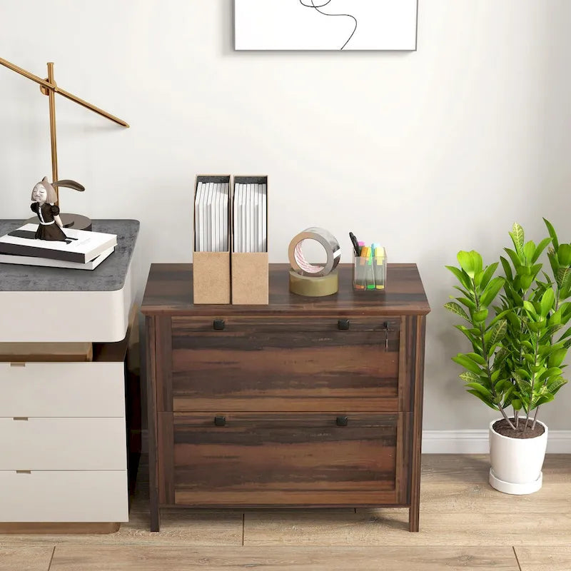 HOMCOM Lateral File Cabinet with 2 Drawers for Home Office, Filing Cabinet with Lock, Adjustable Hanging Bar for Letter, A4 16