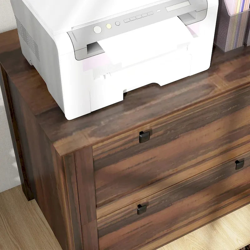 HOMCOM Lateral File Cabinet with 2 Drawers for Home Office, Filing Cabinet with Lock, Adjustable Hanging Bar for Letter, A4 18