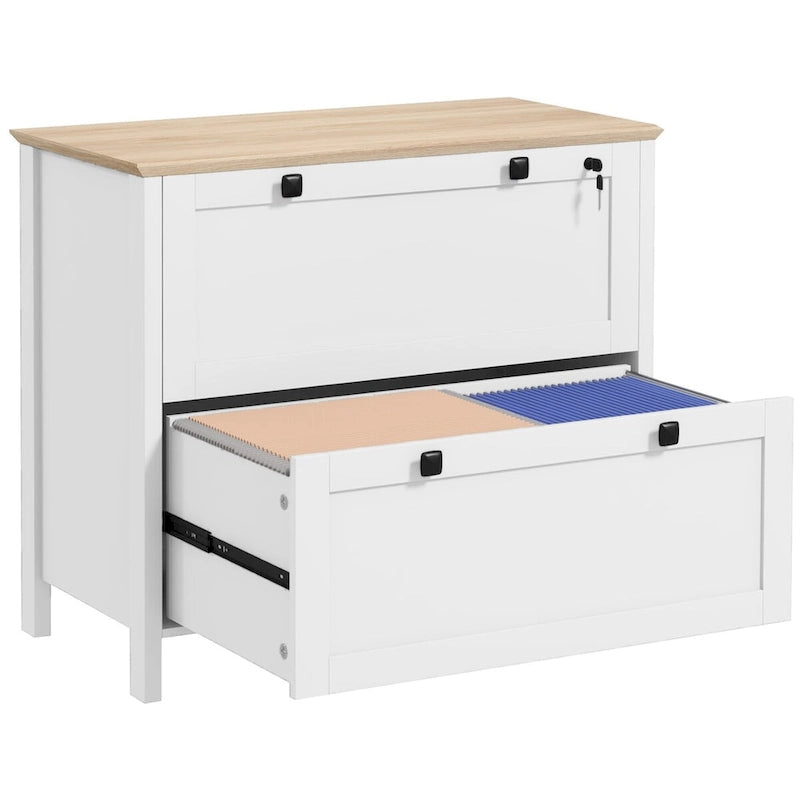 HOMCOM Lateral File Cabinet with 2 Drawers for Home Office, Filing Cabinet with Lock, Adjustable Hanging Bar for Letter, A4 20