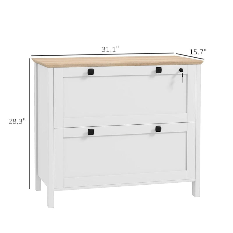 HOMCOM Lateral File Cabinet with 2 Drawers for Home Office, Filing Cabinet with Lock, Adjustable Hanging Bar for Letter, A4 23