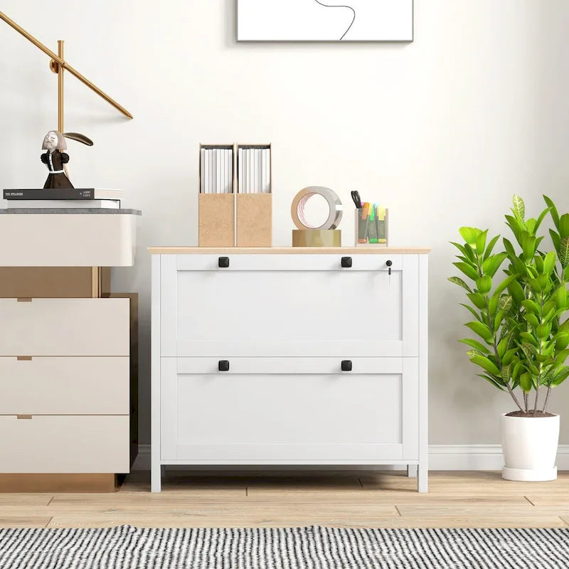 HOMCOM Lateral File Cabinet with 2 Drawers for Home Office, Filing Cabinet with Lock, Adjustable Hanging Bar for Letter, A4 25