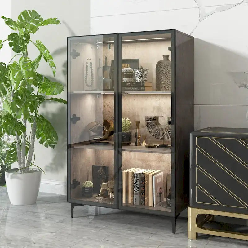 Display Storage Cabinet Showcase with Glass Doors and LED Light 2