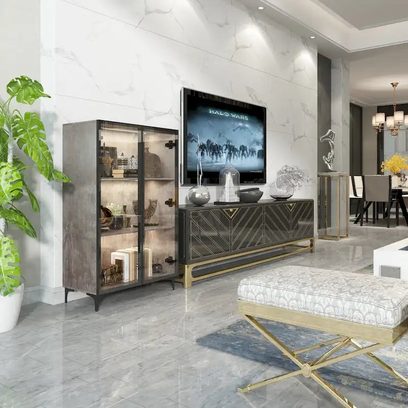 Display Storage Cabinet Showcase with Glass Doors and LED Light 3