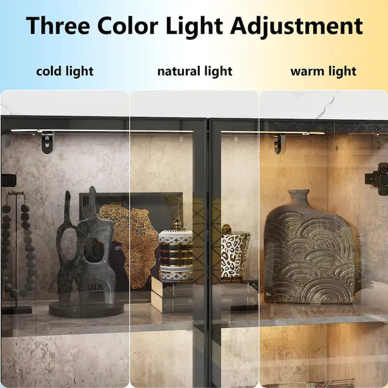 Display Storage Cabinet Showcase with Glass Doors and LED Light 9
