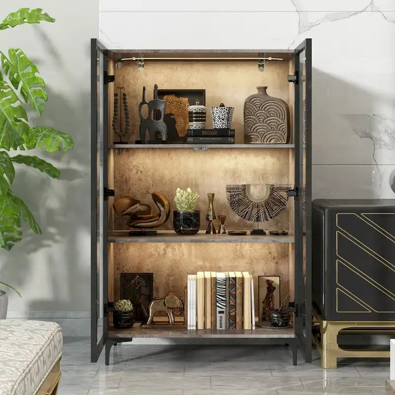 Display Storage Cabinet Showcase with Glass Doors and LED Light 10