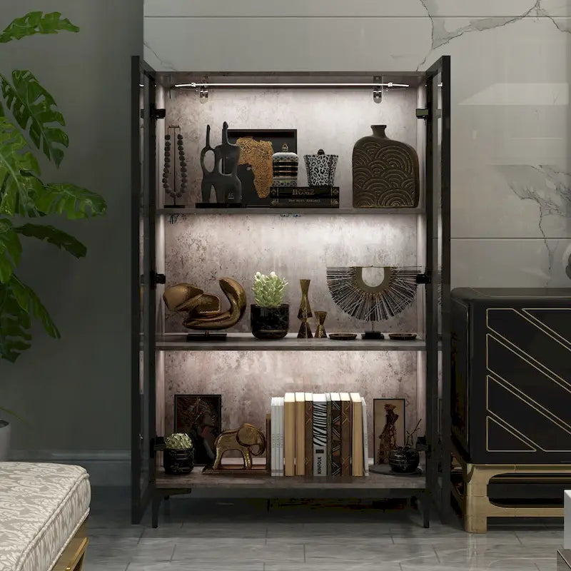 Display Storage Cabinet Showcase with Glass Doors and LED Light 11