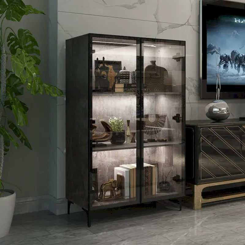 Display Storage Cabinet Showcase with Glass Doors and LED Light 12