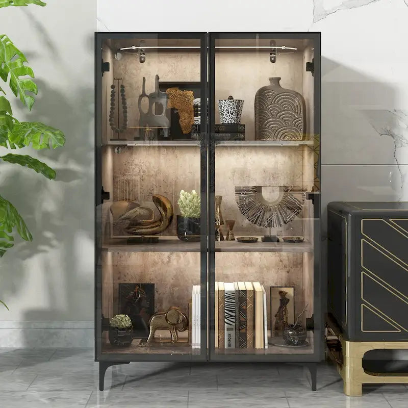 Display Storage Cabinet Showcase with Glass Doors and LED Light 13