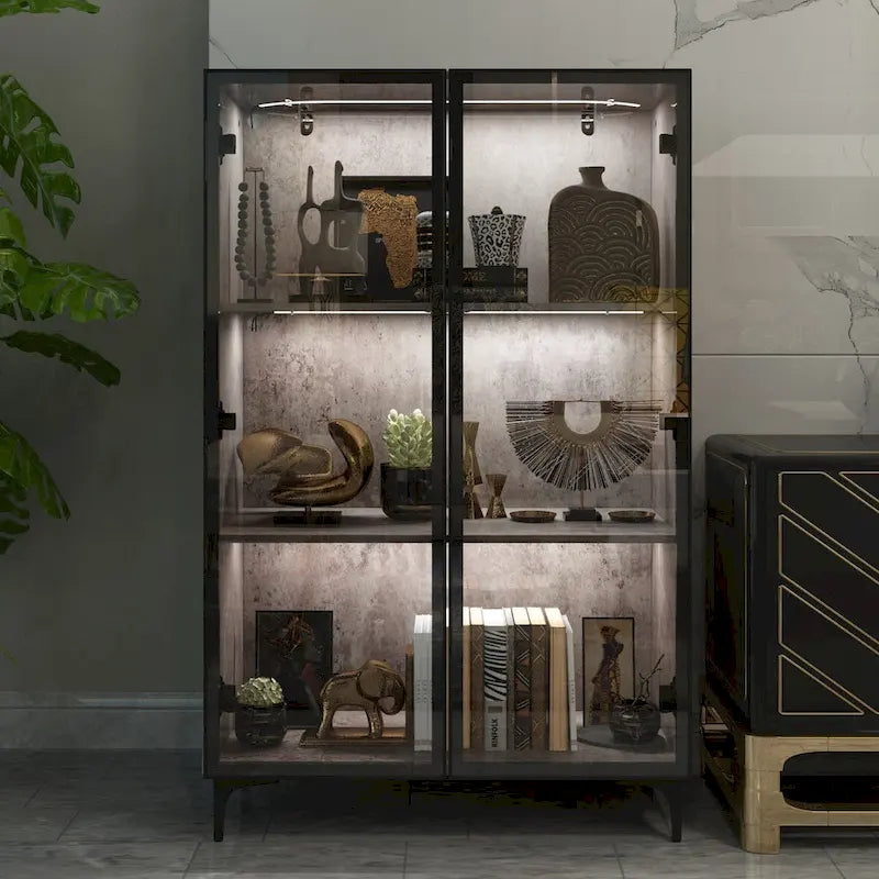 Display Storage Cabinet Showcase with Glass Doors and LED Light 14