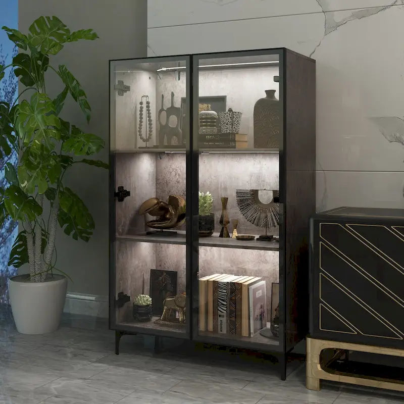 Display Storage Cabinet Showcase with Glass Doors and LED Light 15
