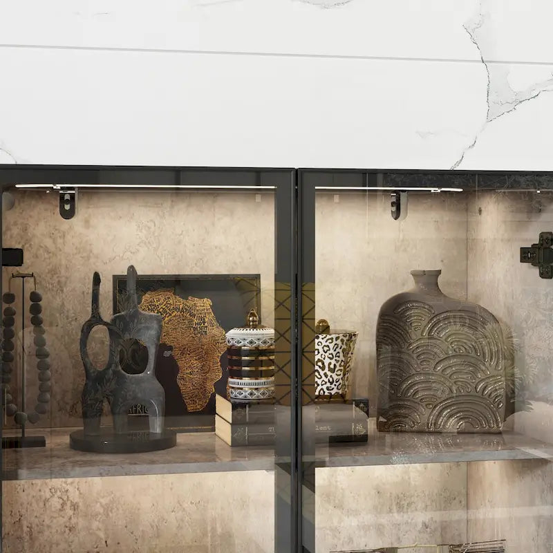 Display Storage Cabinet Showcase with Glass Doors and LED Light 18