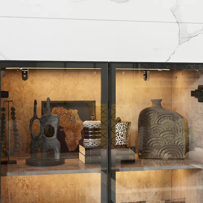 Display Storage Cabinet Showcase with Glass Doors and LED Light 19