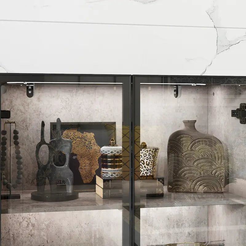 Display Storage Cabinet Showcase with Glass Doors and LED Light 20