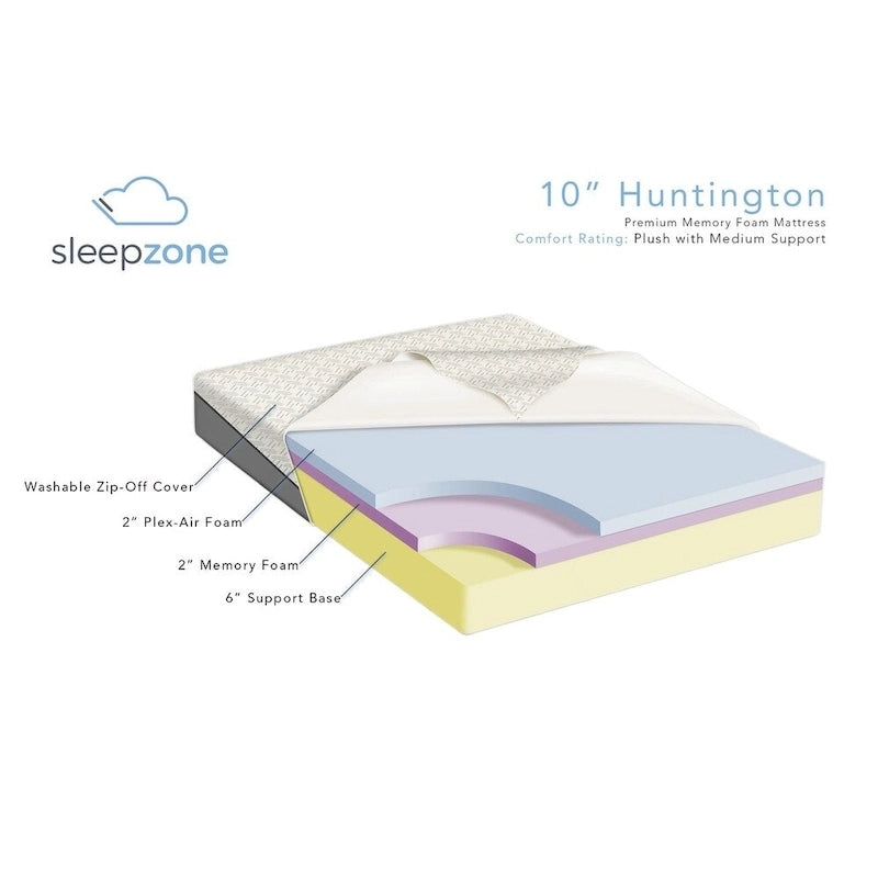 Sleep Zone Huntington 10-inch Memory Foam Mattress and Z150 Adjustable Base Set 9