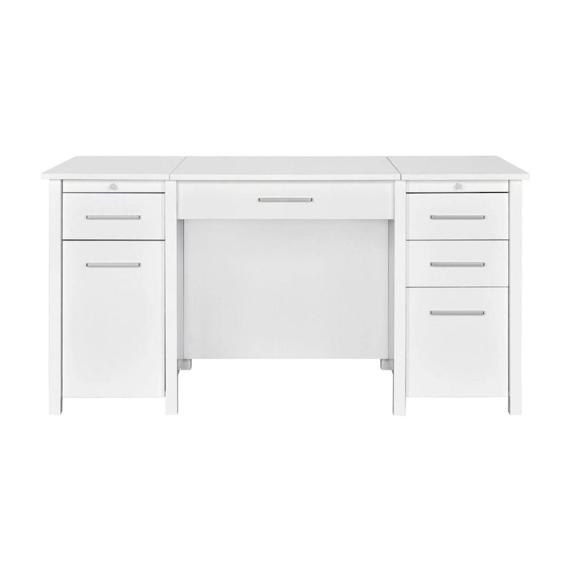 Wim 60 Inch Lift Top Office Desk, 4 Drawers, 2 Pull Out Trays, Glossy White 2
