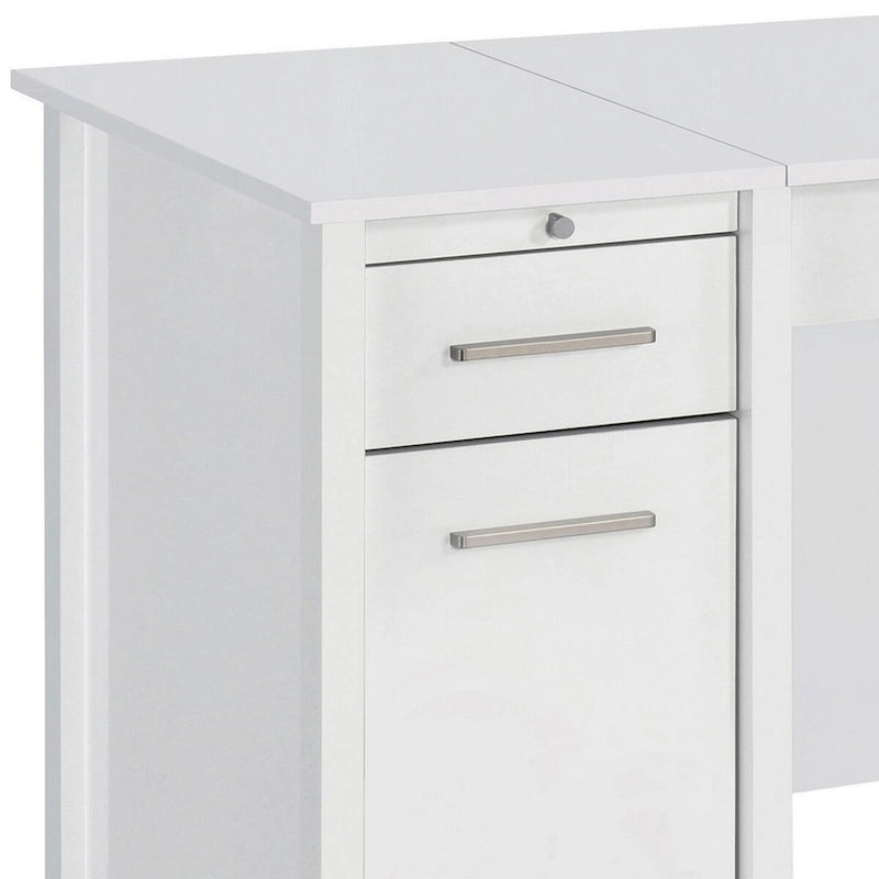 Wim 60 Inch Lift Top Office Desk, 4 Drawers, 2 Pull Out Trays, Glossy White 4