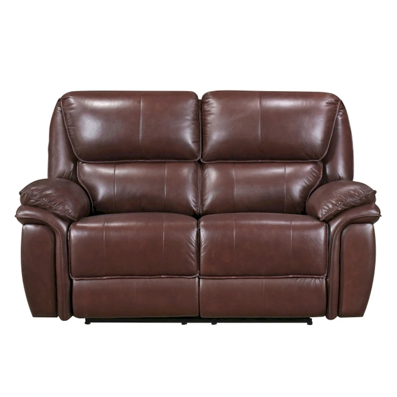 Jack 66 Inch Manual Recliner Loveseat, Plush Brown Top Grain Leather, Wood 3