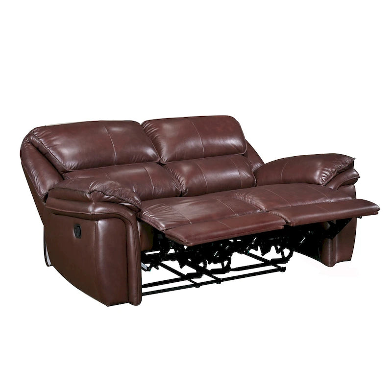 Jack 66 Inch Manual Recliner Loveseat, Plush Brown Top Grain Leather, Wood 4