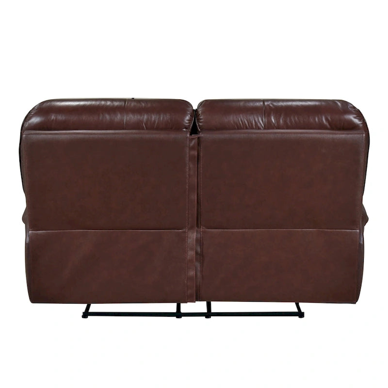 Jack 66 Inch Manual Recliner Loveseat, Plush Brown Top Grain Leather, Wood 5