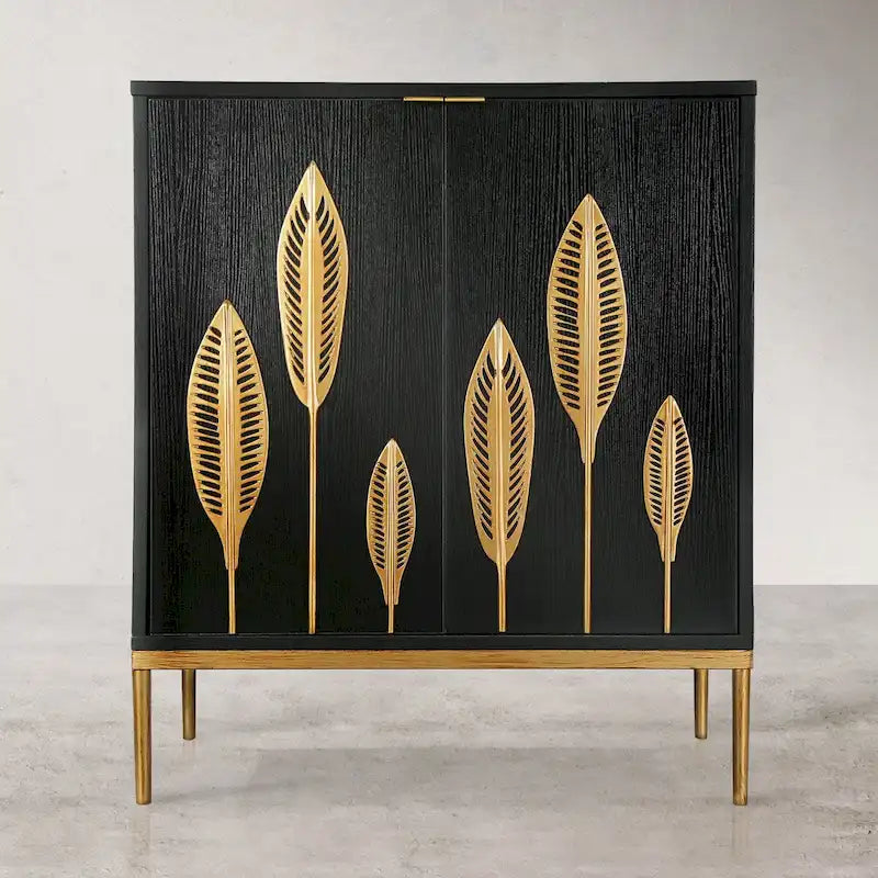 Evari Mid-century Modern 2-Door Accent Cabinet Sideboard Antique Gold Storage Shelf for Living/ Dining Room 11