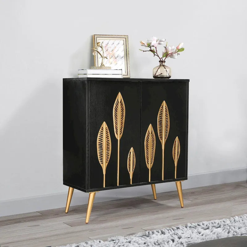 Evari Mid-century Modern 2-Door Accent Cabinet Sideboard Antique Gold Storage Shelf for Living/ Dining Room 3