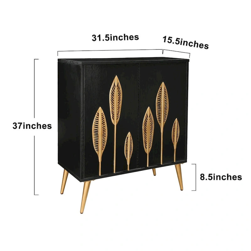 Evari Mid-century Modern 2-Door Accent Cabinet Sideboard Antique Gold Storage Shelf for Living/ Dining Room 4