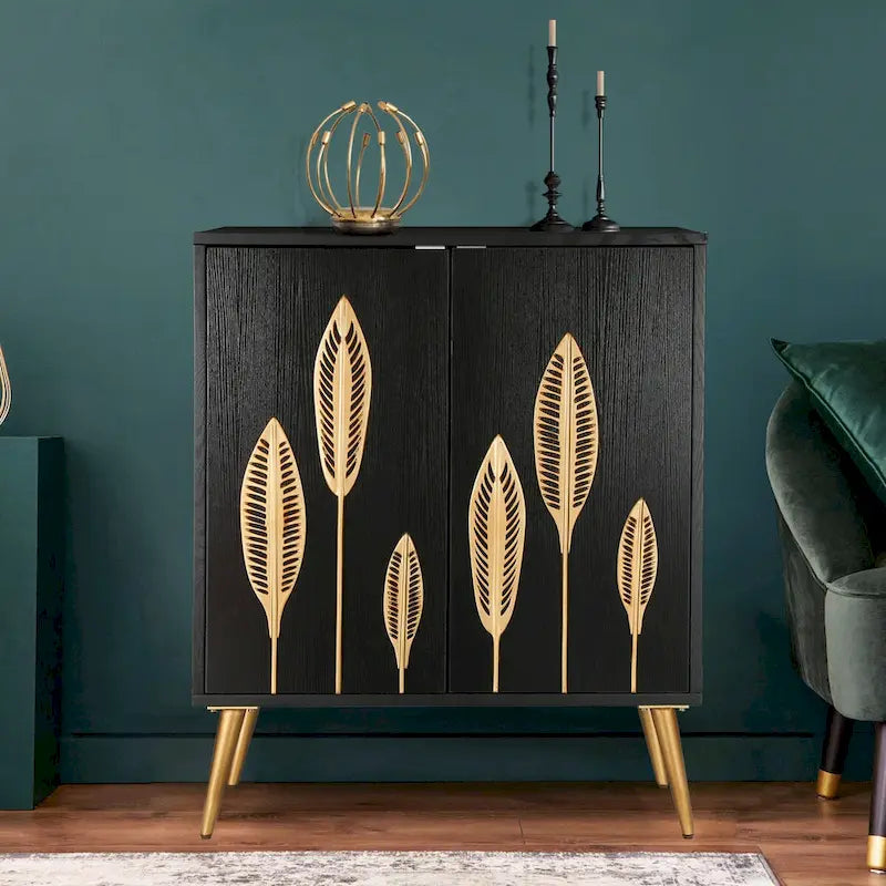 Evari Mid-century Modern 2-Door Accent Cabinet Sideboard Antique Gold Storage Shelf for Living/ Dining Room 5